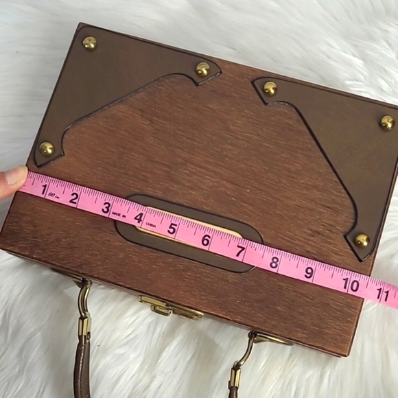 Vintage 50s Parklane USA Mahagony Wooden Square Clasp Lock Purse Clutch - Picture 15 of 17